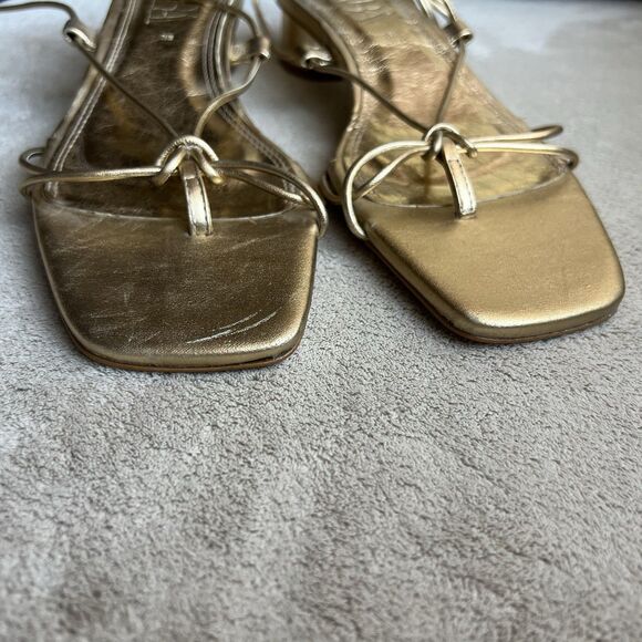 Zara Metallic Gold Low Heel Strappy Sandal Women EU 38 US 7.5 Casual Resort - Picture 6 of 16